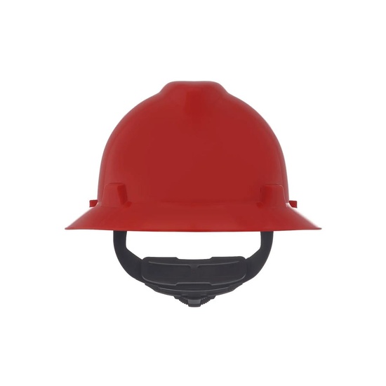 MSA V-Gard Slotted Full-Brim Hat, Red, w/Fas-Trac III Suspension - Image 1