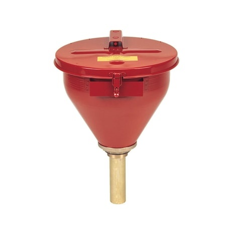 Justrite Steel Drum Funnel for Flammables, 6" Flame Arrester, Self-Closing Cover, 2" Bung, Red - 08207