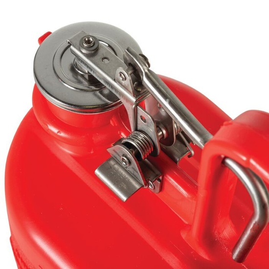 Justrite 1 Gallon Plastic Safety Can for Flammables, Oval, Flame Arrester, Stainless Steel Hardware, Red - 14160 - Image 3