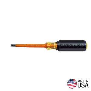 Klein Tools Insulated Screwdriver, 1/4-Inch Cabinet, 4-Inch Round Shank
