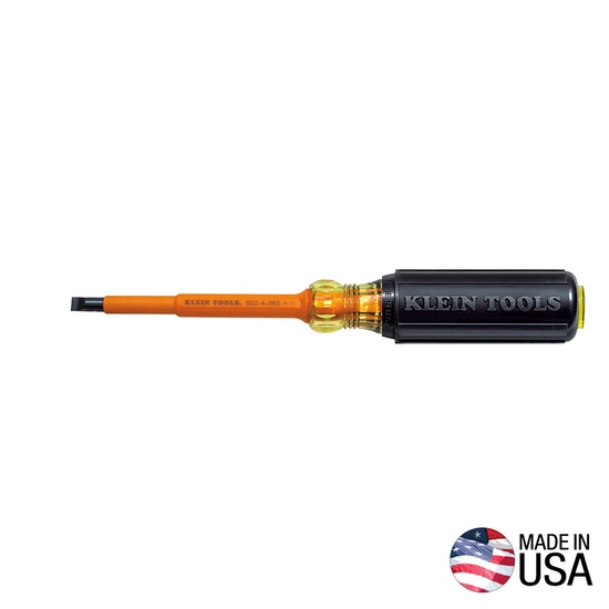 Klein Tools Insulated Screwdriver, 1/4-Inch Cabinet, 4-Inch Round Shank - Image 1