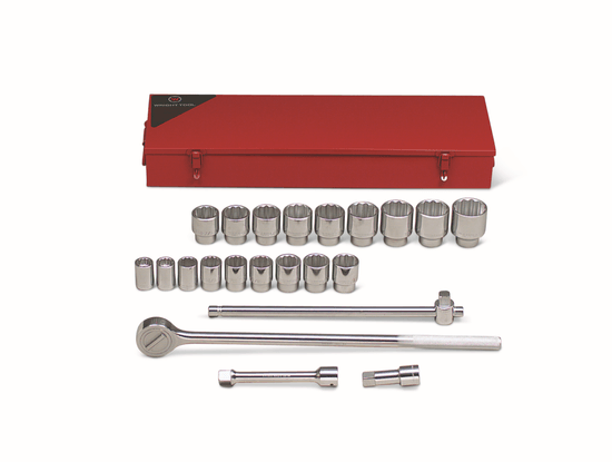 Wright Tool 3/4" Drive 22 Piece Metal Boxed Set - 12 Point Standard Sockets 7/8" - 2" Ratchet Sliding T 3-1/2" 8" Extensions - Image 1