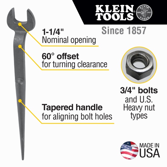 Klein Tools Spud Wrench 1-1/4-Inch Nominal Opening for Heavy Nut - Image 3