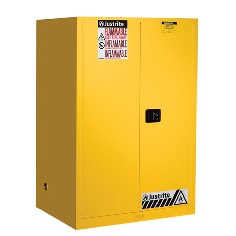 Justrite 90 Gallon, 2 Shelves, 2 Doors, Manual Close, Flammable Cabinet, Sure-Grip® EX, Yellow - 899000 - Image 2