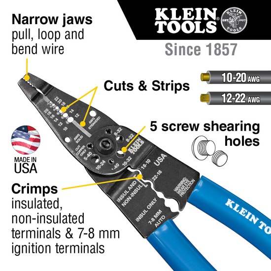Klein Tools Long Nose Multi Tool Wire Stripper, Wire Cutters, Crimping Tool - Image 8