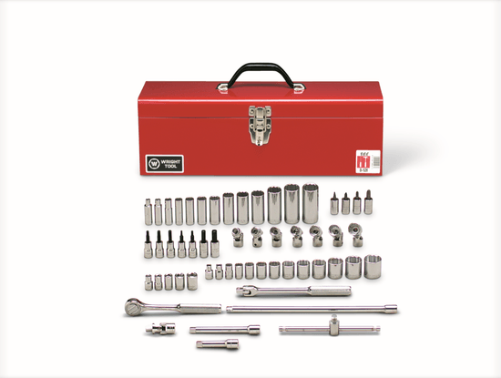 Wright Tool 3/8" Drive 56 Piece Metal Boxed Set - 12 6 & 8 Point Standard Deep Flex Sockets - Each Having Varying Sizes Ranging from 1/8in - 1in - Image 1