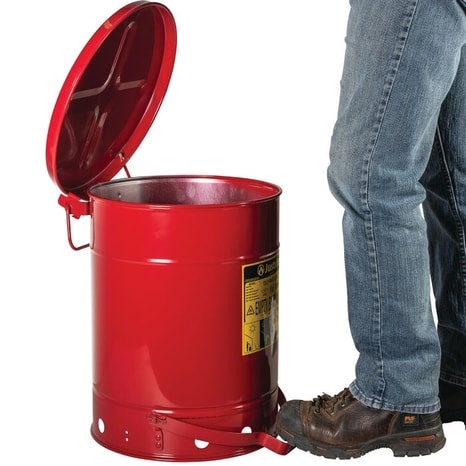 Justrite 10 Gallon, Oily Waste Can, Hands-Free, Self-Closing Cover, Red - 09300 - Image 3