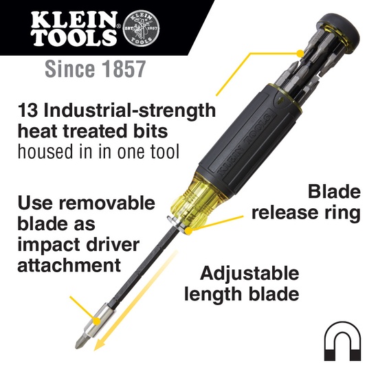 Klein Tools 14-in-1 Multi-Bit Adjustable Length Screwdriver - Image 4