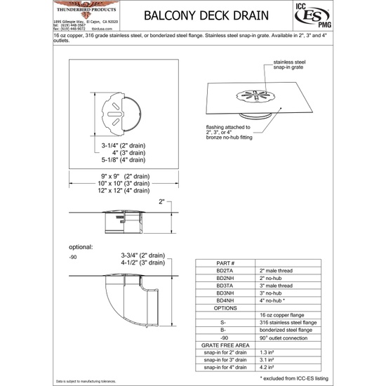 Thunderbird 2" No-Hub Balcony Deck Drain - Image 2