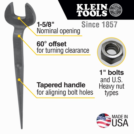 Klein Tools Spud Wrench, 1-5/8-Inch Nominal Opening for Heavy Nut - Image 5