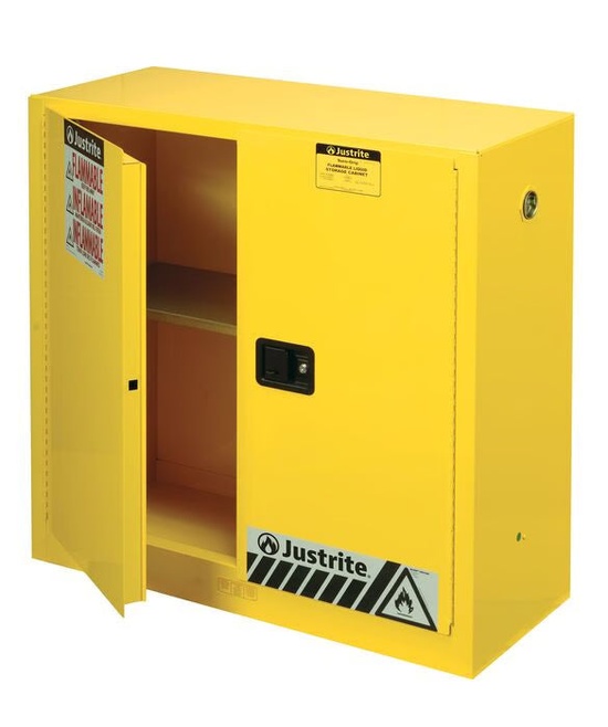 Justrite 30 Gallon, 1 Shelf, 2 Doors, Manual Close, Flammable Cabinet, Sure-Grip® EX, Yellow - 893000 - Image 2