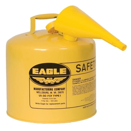 Eagle Manufacturing 5 Gallon Steel Safety Can for Diesel Type I Flame Arrester Funnel Yellow