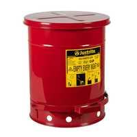 Justrite 10 Gallon, Oily Waste Can, Hands-Free, Self-Closing Cover, Red - 09300