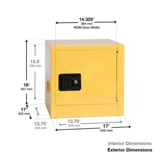 Eagle Manufacturing 2 Gallon Fire Cabinet 1 Shelf 1 Door Manual Close Bench Top Yellow - Image 3