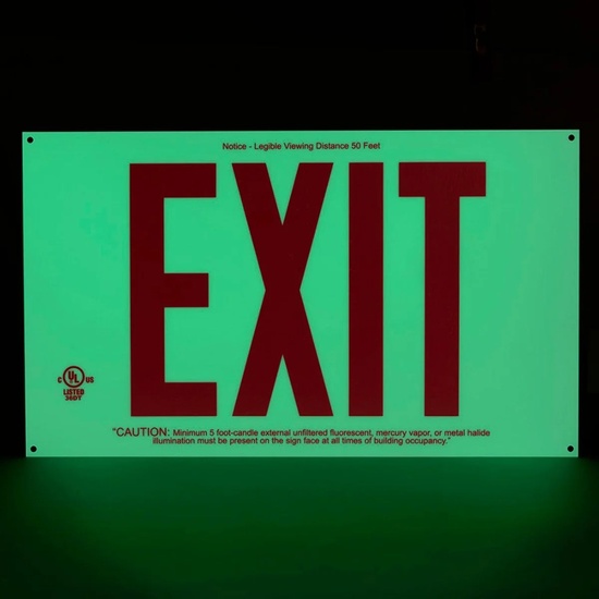 Frameless Photoluminescent Exit Sign with 8 Inch Letters 50FT - Image 1