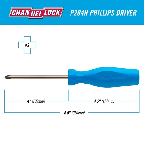 Channellock #2×4″ Phillips Screwdriver w/ Hang Tag