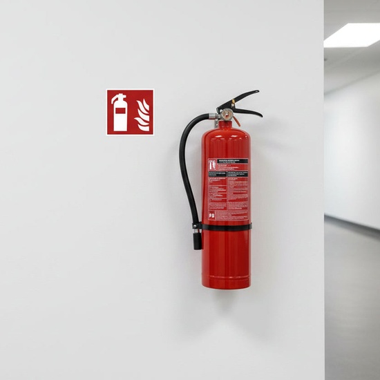 ISO 7010 F001 Fire Extinguisher Sign 4" x 4" Vinyl Sticker - Image 2
