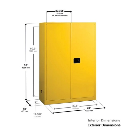 Eagle Manufacturing 45 Gallon Fire Cabinet 2 Shelves 2 Doors Manual Close Yellow - Image 3