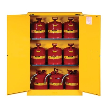 Justrite 45 Gallon, 2 Shelves, 2 Doors, Self Close, Flammable Cabinet, Sure-Grip® EX, Yellow - 894520 - Image 3