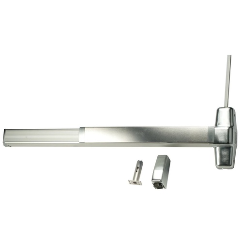 Von Duprin 9927EOF26D4LBRAFL 4' Fire Rated Surface Vertical Rod Grooved Case Exit Device Less Bottom Rod with Auxiliary Fire Latch, 626 Satin Chrome Finish