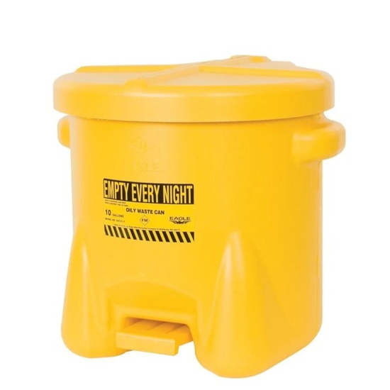 Eagle Manufacturing 10 Gallon Plastic Oily Waste Can Hands-Free Self Close Yellow - Image 1