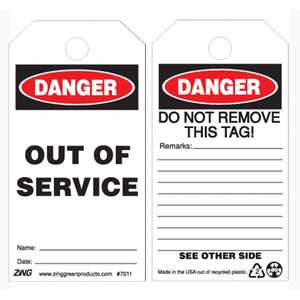 ZING Eco Safety Tag Danger Out of Service 10 Pack