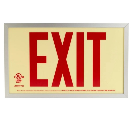 Photoluminescent Exit Sign with Aluminum Frame 50FT