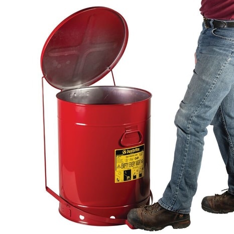 Justrite 21 Gallon, Oily Waste Can, Hands-Free, Self-Closing Cover, Red - 09700 - Image 2
