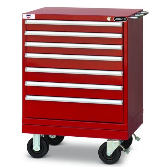 Wright Tool 29" 7 Drawer Heavy Duty Roller Cabinet 29-1/4"Wide x 33-1/2"High x 21-1/2"Deep with Security Lock and 2 Keys 2 Handles 4 Casters Forklift - Image 1