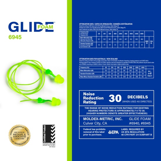 Moldex Glide® Corded Foam Twist and Push-In Earplug 6945, NRR 30dB - Image 7