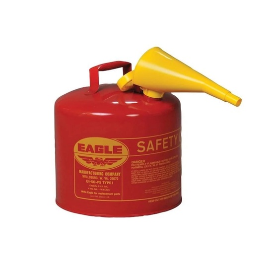 Eagle Manufacturing 5 Gallon Steel Safety Can for Flammables Type I Flame Arrester Funnel Red - Image 1