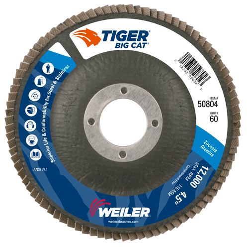 Weiler 4-1/2" Big Cat Abrasive Flap Disc, Flat (TY27), Phenolic Backing, 60Z, 7/8" Arbor Hole - Image 4