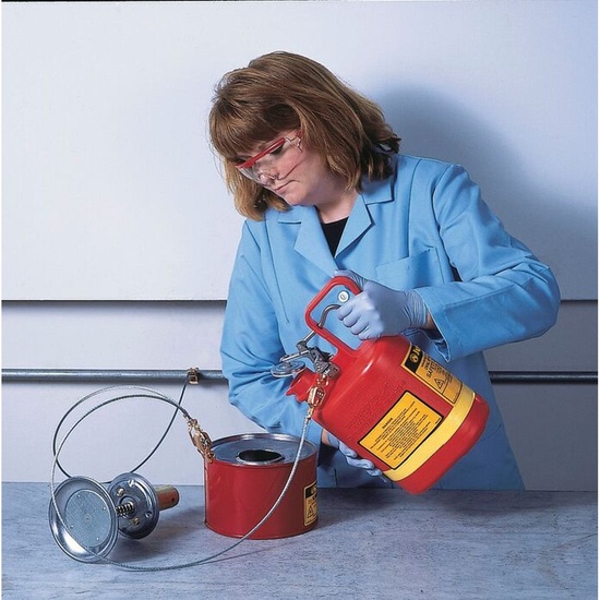 Justrite 1 Gallon Plastic Safety Can for Flammables, Oval, Flame Arrester, Stainless Steel Hardware, Red - 14160 - Image 2