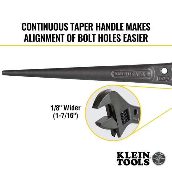 Klein Tools Adjustable Spud Wrench 10-Inch 1-7/16-Inch Tether Hole - Image 2