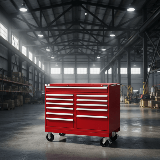 Wright Tool 52" 12 Drawer Heavy Duty Roller Cabinet 52-1/2"Wide x 42-1/2"High x 27-3/4"Deep with Security Lock and 2 Keys 2 Handles 4 Casters - Image 2