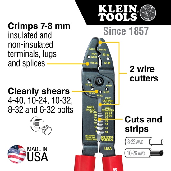 Klein Tools Multi Tool, Stripper, Crimper, Wire Cutter, 8-22 AWG - Image 4