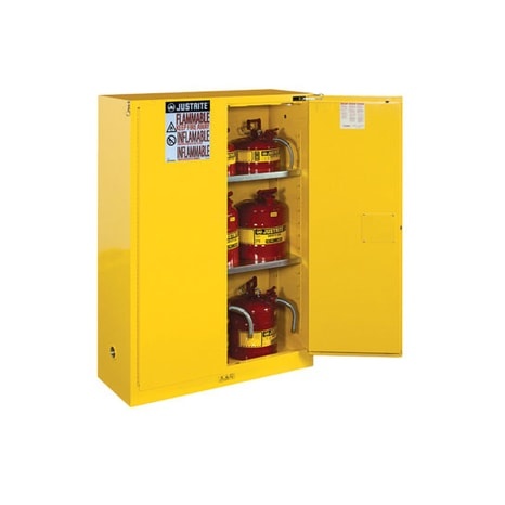 Justrite 45 Gallon, 2 Shelves, 2 Doors, Self Close, Flammable Cabinet, Sure-Grip® EX, Yellow - 894520 - Image 4