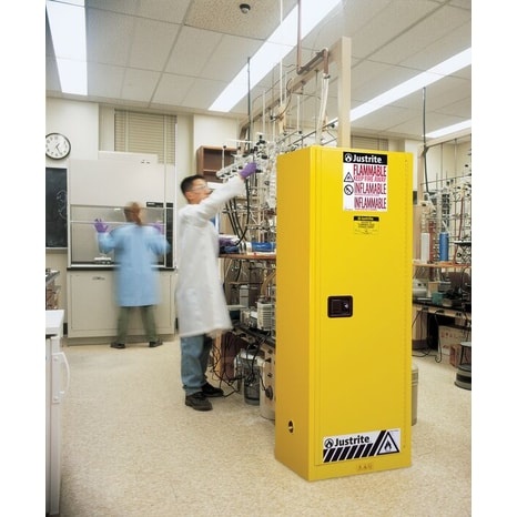 Justrite Sure-Grip® EX Slimline Flammable Safety Cabinet, 22 gallon, 1 manual close doors, Yellow - Image 2