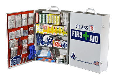 Certified Safety FAC-4 Class B 21 ANSI First Aid Kit – 4 Shelf Metal Cabinet