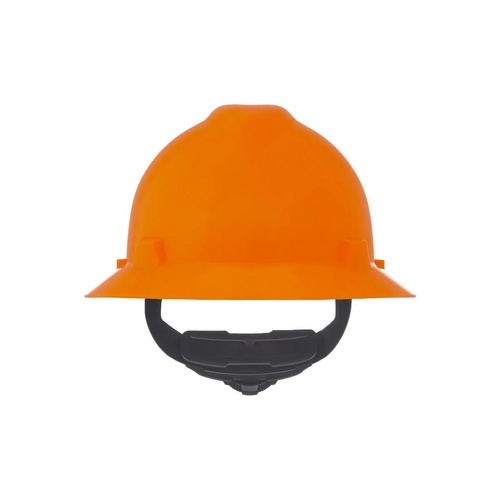 MSA V-Gard Slotted Full-Brim Hat, Hi-Viz Orange, w/Fas-Trac III Suspension