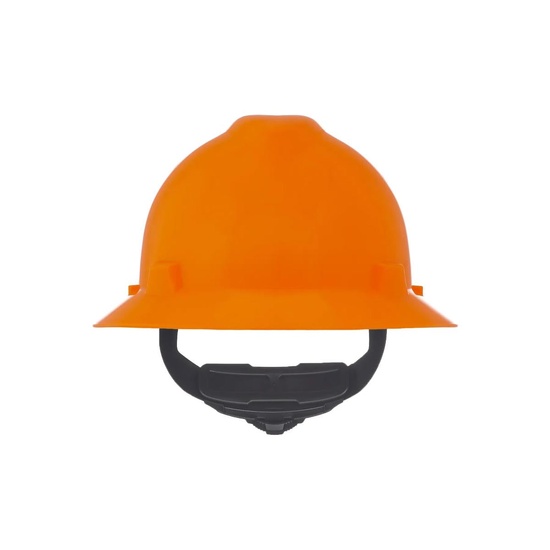 MSA V-Gard Slotted Full-Brim Hat, Hi-Viz Orange, w/Fas-Trac III Suspension - Image 1
