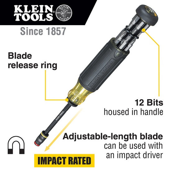 Klein Tools 14-in-1 HVAC Adjustable-Length Impact Screwdriver with Flip Socket - Image 8