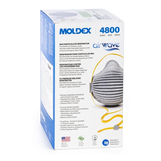 Moldex 4800 N95 Plus Nuisance Organic Vapors AirWave® Disposable Particulate Respirator with SmartStrap®, Size Medium/Large, NIOSH Approved - Image 3