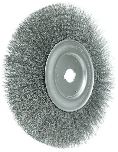 Weiler 10" Narrow Face Crimped Wire Wheel, .014" Steel Fill, 1" Arbor Hole