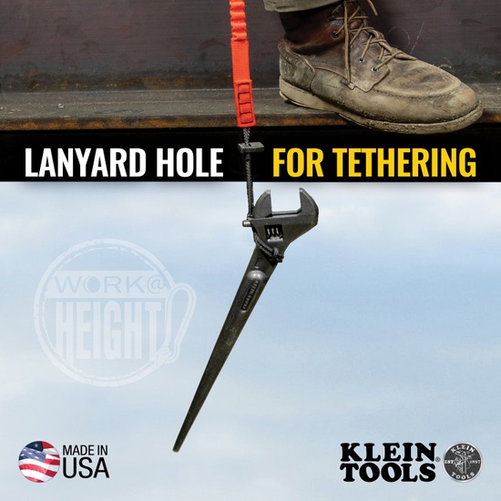 Klein Tools Adjustable Spud Wrench 10-Inch 1-7/16-Inch Tether Hole - Image 3