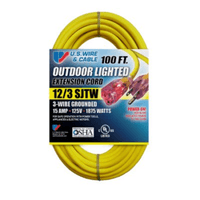 US Wire & Cable 12/3 100′ Yellow/Black General Purpose Cord w/ Lighted Plug