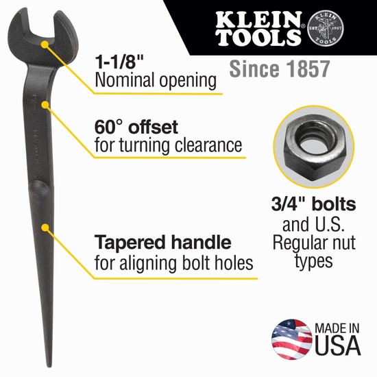 Klein Tools Spud Wrench, 1-1/8-Inch Nominal Opening for Regular Nut - Image 2