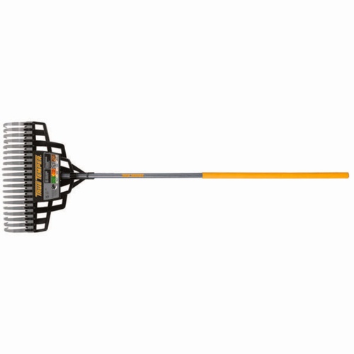 True Temper Multi-Purpose Steel Lawn Rake 20-Inch Poly Head Flexible Steel Tines Curved Shape 29-Inch Cushion Grip Hardwood Handle