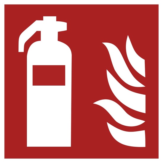 ISO 7010 F001 Fire Extinguisher Sign 4" x 4" Vinyl Sticker - Image 1