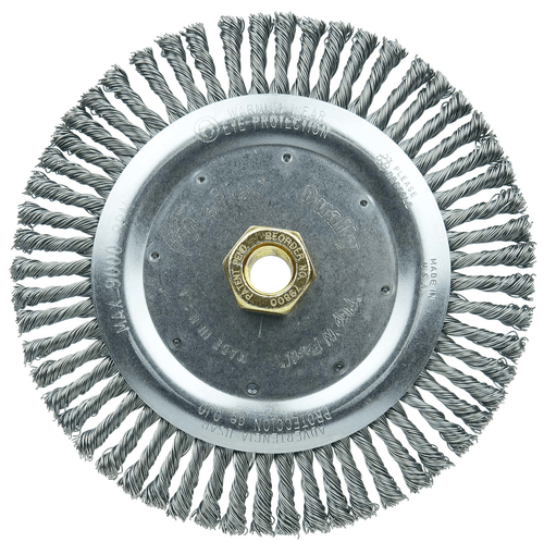 Weiler Dually 7" Root Pass Weld Cleaning Brush, .020" Steel Wire Fill, 5/8"-11 UNC Double-Hex Nut - Image 4
